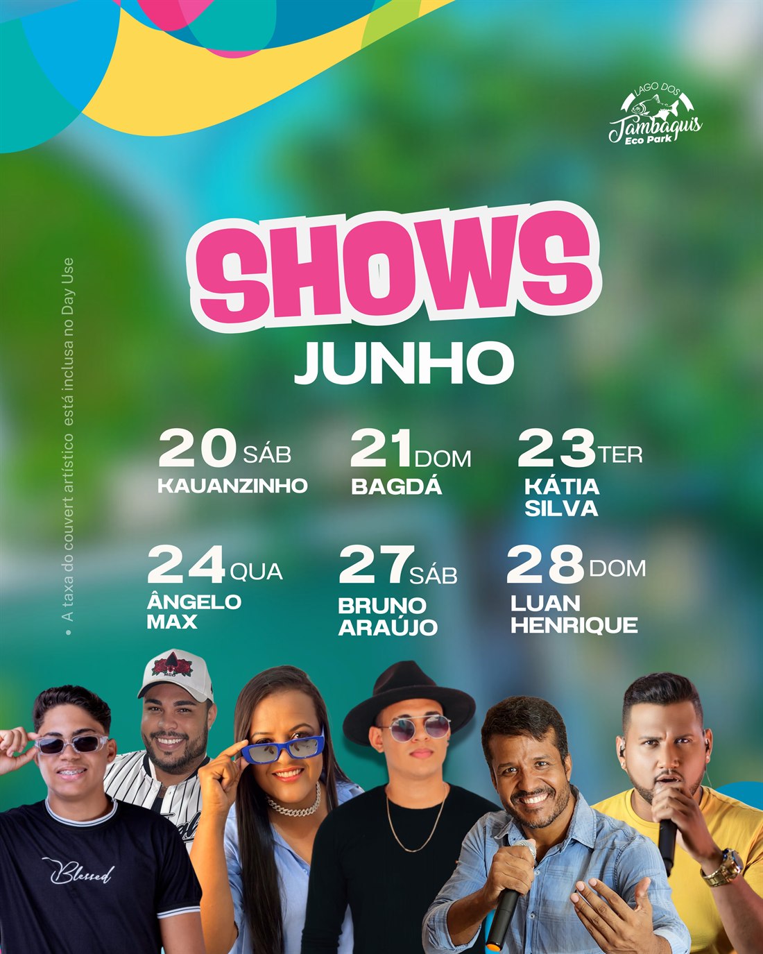 Programação de shows de junho do Lago dos Tambaquis Eco Park